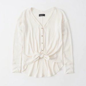 NWT A&F Cozy Tie-Front Button-Up Off White XXS